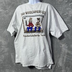 Texas Woodcarvers Guild T-Shirt 2XL Gray 2003 Fredericksburg Yellow Anvil Tag